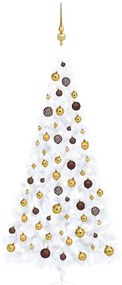 vidaXL Meia árvore Natal artificial pré-iluminada c/ bolas branco