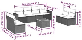 9 pcs conjunto sofás p/ jardim com almofadões vime PE cinzento