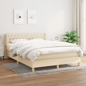 vidaXL Cama com molas/colchão 140x190 cm tecido cor creme