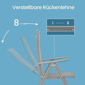 Cadeira de jardim dobrável com capacidade para 150 kg, com estrutura metálica cinzenta