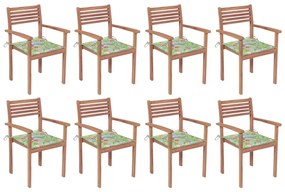 Cadeiras de jardim empilháveis c/ almofadões 8 pcs teca maciça
