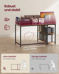 Secretária de canto 120 x 80 cm em forma de L com prateleira ajustável em altura, castanho vintage