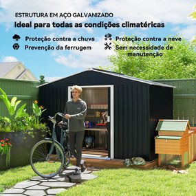 Abrigo de Jardim 4,9 m² 277x195x192 cm com 2 Portas Deslizantes Base Reforçada (Chão NÃO Incluído) Cinzento Escuro