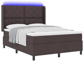 Cama Box com Colchão e LED Castanho Escuro 140 x 200 cm, Tecido