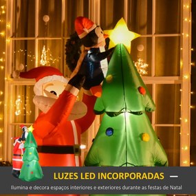 Árvore de Natal Inflável 184cm com Luzes LED Decoração de Natal Inflável com Pai natal e Pinguim para Festas Interiores e Exteriores 123x80x184cm Multicor