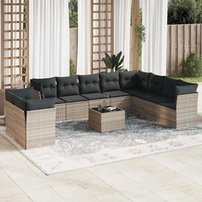 vidaXL 11 pcs conjunto sofás de jardim c/ almofadões vime PE cinzento