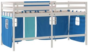 Cama alta p/ criança c/ cortinas 90x190 cm pinho maciço azul