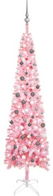 3078110 vidaXL Árvore de Natal fina com luzes LED e bolas 240 cm cor-de-rosa