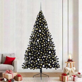vidaXL Árvore de Natal com luzes decorativas de corda Preto 240 cm PVC