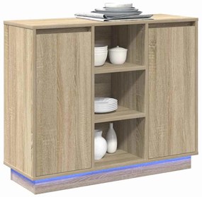 Cristaleira com LED Carvalho Sonoma 90x32x75 cm Madeira Engenharia