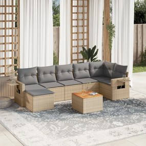 8 pcs conj. sofás jardim c/ almofadões vime PE bege misturado