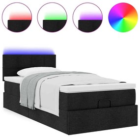 Cama otomana com colchão 90x200 cm tecido preto