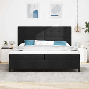 Cama Box com Colchão e Luz LED Preta, 200 x 200 cm Tecido