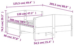 Estrutura de cama com cabeceira 120x200 cm pinho maciço