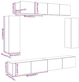 Conjunto de armário TV parede 6 pcs madeira carvalho artisiano