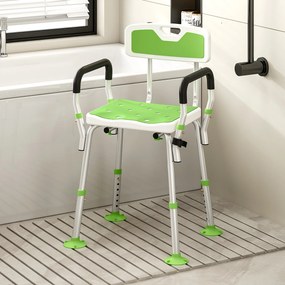 Banco de duche, cadeira de duche ergonómica, altura ajustável, pés antiderrapantes, 56,5 x 53,5 x 87 cm, branco e verde