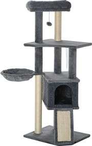 PawHut Arranhador para Gatos 127 cm com Caverna Rede Cama Plataformas Rampa de Sisal Bola Pendurada Cinza | Aosom Portugal