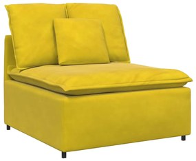 Sofá modular com pufes e almofadas veludo amarelo