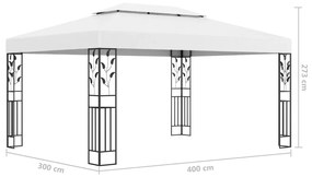 Pérgula com Toldo Duplo e Luzes LED - 4x3m - Branco