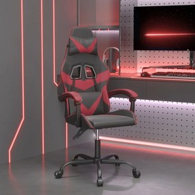vidaXL Cadeira gaming giratória couro artificial preto/vermelho tinto