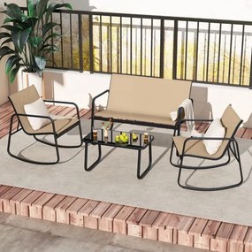 Conjunto de móveis de jardim de 4 peças com suave movimento de baloiço para terraço castanho