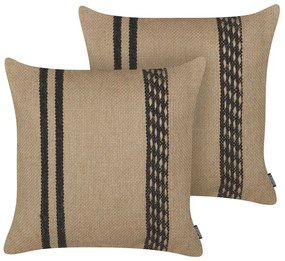 Conjunto de 2 almofadas decorativas em juta creme e preta 45 x 45 cm DESALIX Beliani