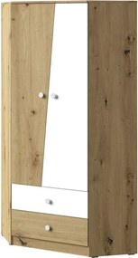 Roupeiro de canto Almira 101, Branco, Carvalho Artisan, 191x87x87cm, 81.99 kg, Portas para roupeiro: Com dobradiças, Número de prateleiras: 3, Número de prateleiras: 3