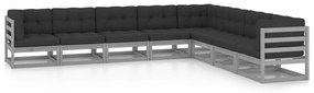 8 pcs conjunto lounge de jardim + almofadões pinho maciço cinza