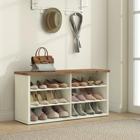Banco arrumação para sapatos com banco 29,5 x 100 x 50 cm, compartimentos ajustáveis, 6 prateleiras Branco-castanho