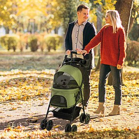 Carrinho de bebé dobrável para cães e gatos, com cesto de arrumação, porta-copos, tecido Oxford 300D impermeável, 4 rodas, verde