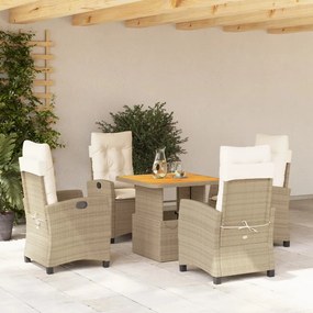 vidaXL 5 pcs conjunto de jantar p/ jardim com almofadões vime PE bege