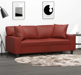 vidaXL Sofá 2 lug. c/ almofadas/almofadões couro artif. vermelho tinto