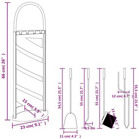 Conjunto de ferramentas para lareira 5 pcs 23x15x66 cm aço