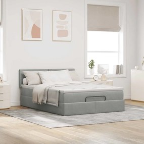 Estrutura de cama otomana com colchão 140x200 cm cinzento claro