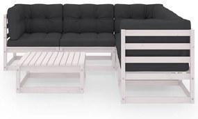 6 pcs conjunto lounge de jardim com almofadões pinho maciço