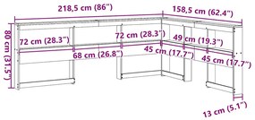 Estante cabeceira forma de L 140 cm madeira pinho maciça branco