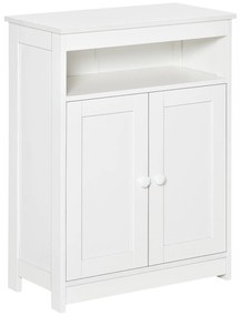 HOMCOM Armário para Casa de Banho com 2 Portas Prateleira Interior Ajustável e Compartimento Aberto 60x30x80cm Branco | Aosom Portugal