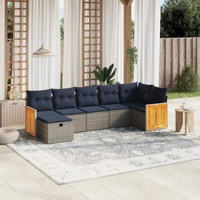vidaXL 7 pcs conjunto sofás p/ jardim c/ almofadões vime PE cinzento
