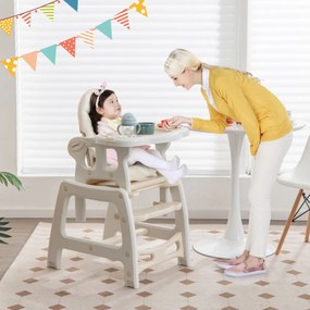 Cadeira alta refeição 3 em 1 para crianças de 6 a 36 meses com almofada removível para bandeja de 3 camadas para arnês 62 x 51 x 104 cm Bege