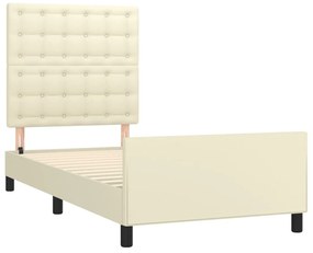 Estrutura de cama c/ cabeceira couro artificial 80x200 cm creme