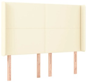 Cabeceira cama c/ LED 147x16x118/128 cm couro artificial crème
