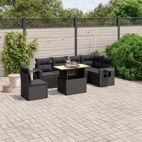 vidaXL 7 pcs conjunto de sofás p/ jardim c/ almofadões vime PE preto