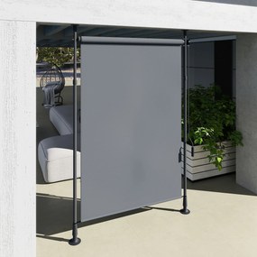 Toldo manual retrátil com suporte 200 L x 220-310 A cm, comprimento ajustável, manivela, instalação sem perfuração, metal de alumínio, poliéster cinze