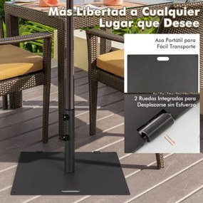 Base para guarda-sol de jardim, 22,5 kg, quadrada, 60 cm, com adaptadores de 4 cm e 5 cm, 2 puxadores, 2 rodas, alça resistente às intempéries, preta