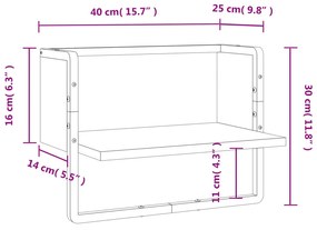 Prateleira de parede com barra 40x25x30 cm cinzento sonoma