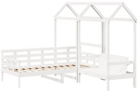 Conj. sofá-cama e banco c/ telhado 90x200cm pinho maciço branco