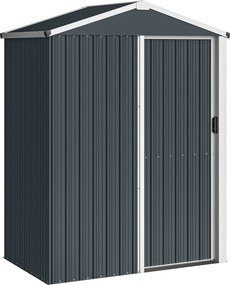 Abrigo de Jardim Metálico 136x87x179 cm Abrigo para Ferramentas com Porta de Correr Teto Inclinado e Luvas Cinzento Escuro