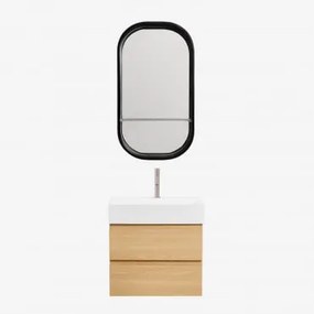Conjunto De Móvel De Casa De Banho Em Madeira E Chapa De Freixo Com Lavatório Integrado Ona Madeira Natural & Oval Com Prateleira Preto - Sklum