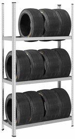 Prateleira para pneus de 3 camadas prateado 110x40x200 cm aço