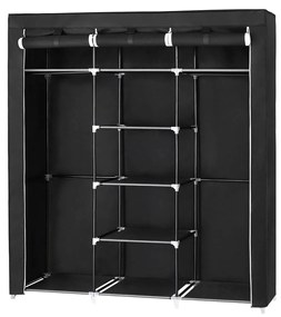 Guarda-roupa dobrável SONGMICS RYG12B, armário de tecido, cabideiro dobrável com 2 varões, 175 x 150 x 45 cm, preto, lona